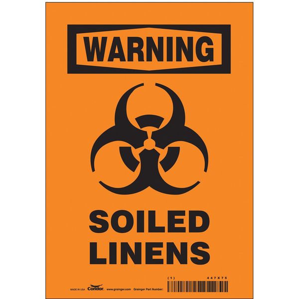 Biohazard Sign, 10 in H, 7 in W, Vinyl, Horizontal Rectangle, English, 447X75