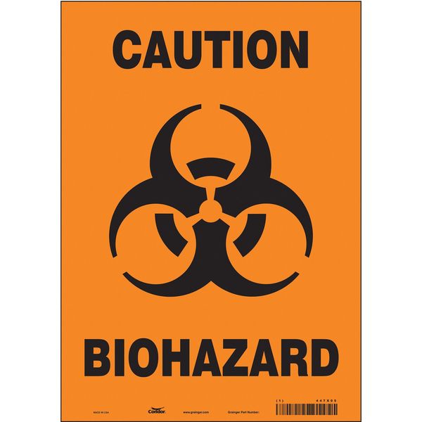 Biohazard Sign, 14 in H, 10 in W, Vinyl, Vertical Rectangle, English, 447X05