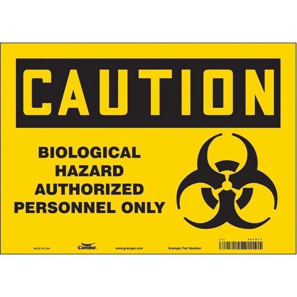 Biohazard Sign, 10 in H, 14 in W, Vinyl, Horizontal Rectangle, English, 447X11