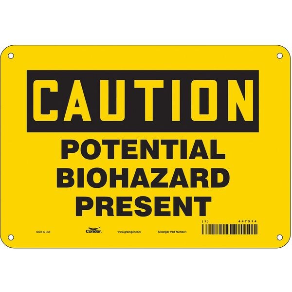 Biohazard Sign, 7 in H, 10 in W, Polyethylene, Vertical Rectangle, English, 447X14