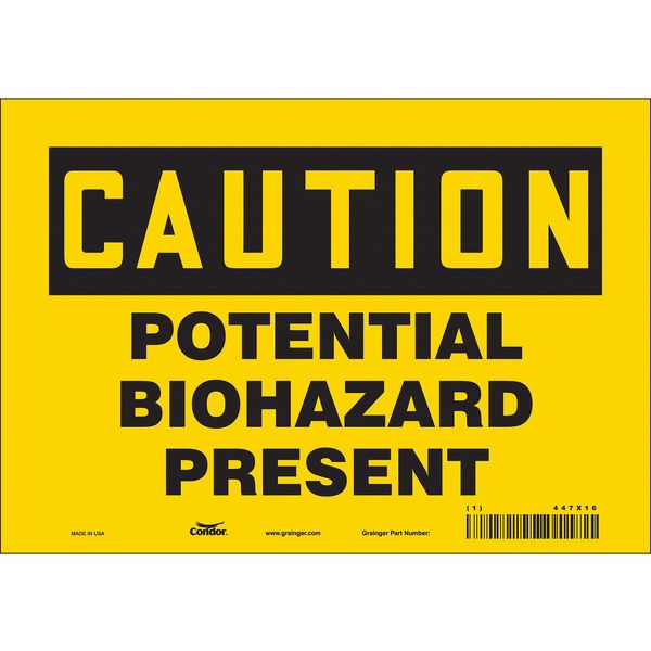 Biohazard Sign, 7 in H, 10 in W, Vinyl, Vertical Rectangle, English, 447X16