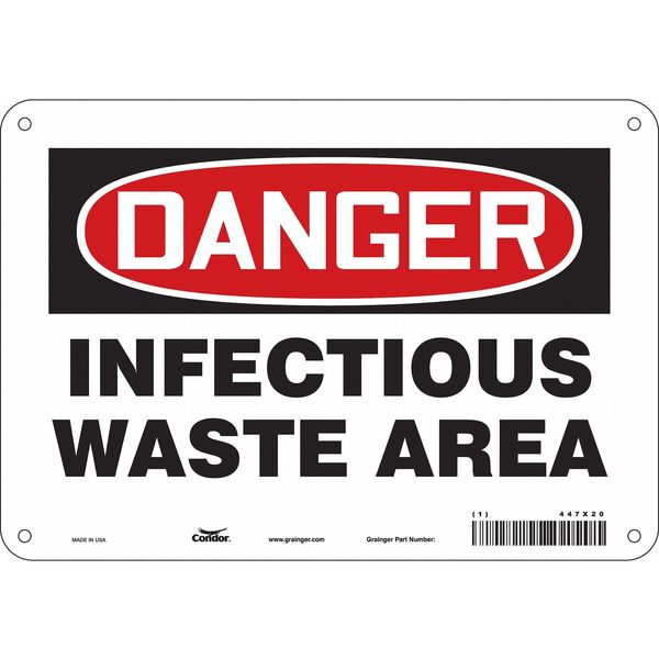 Biohazard Sign, 7 in H, 10 in W, Polyethylene, Vertical Rectangle, English, 447X20
