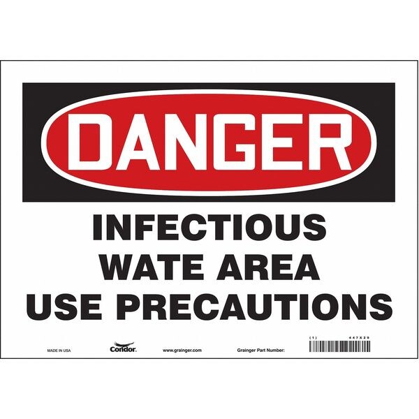 Biohazard Sign, 10 in H, 14 in W, Vinyl, Horizontal Rectangle, English, 447X29