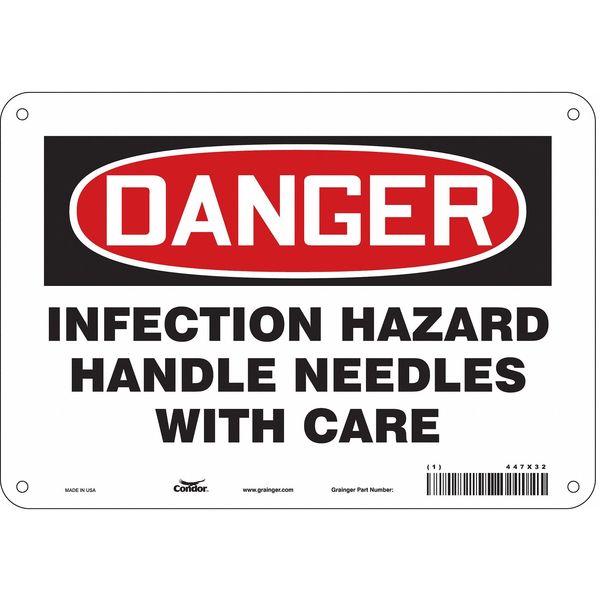 Biohazard Sign, 7 in H, 10 in W, Polyethylene, Vertical Rectangle, English, 447X32