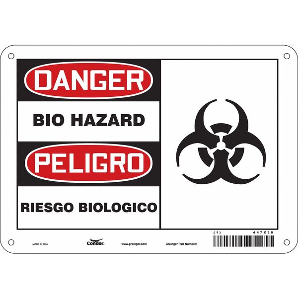 Safety Sign, 7 in H, 10 in W, Polyethylene, Vertical Rectangle, English, Spanish, 447X38