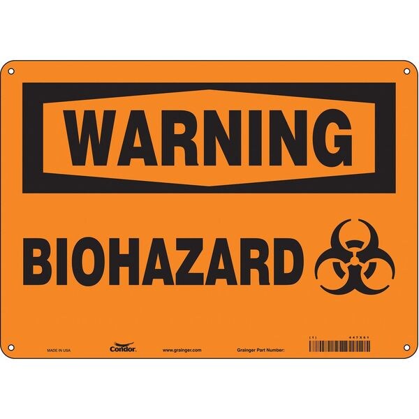 Biohazard Sign, 10 in H, 14 in W, Polyethylene, Horizontal Rectangle, English, 447X61