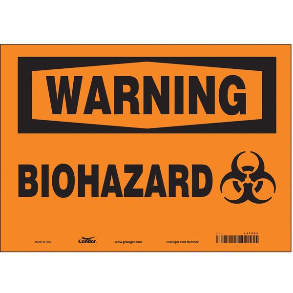 Biohazard Sign, 10 in H, 14 in W, Vinyl, Horizontal Rectangle, English, 447X63