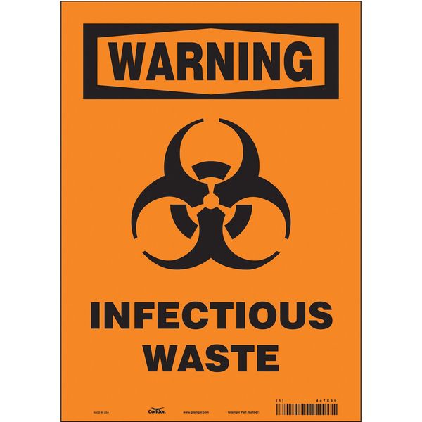 Biohazard Sign, 10 in H, 7 in W, Vinyl, Horizontal Rectangle, English, 447X69