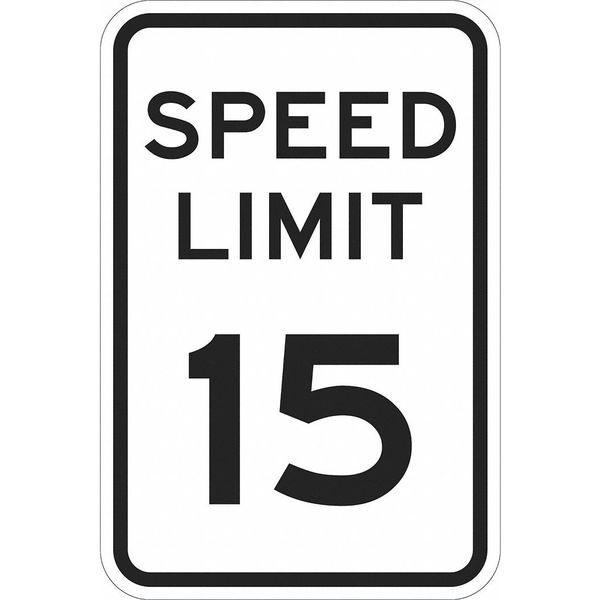 Speed Limit 15 Traffic Sign, 18 in H, 12 in W, Aluminum, Vertical Rectangle, T1-1012-DG_12x18