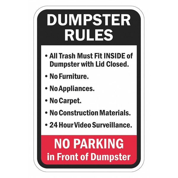 Rflctv Dumpster Rules Sign, 18x12in, Alum, T1-1693-DG_12x18