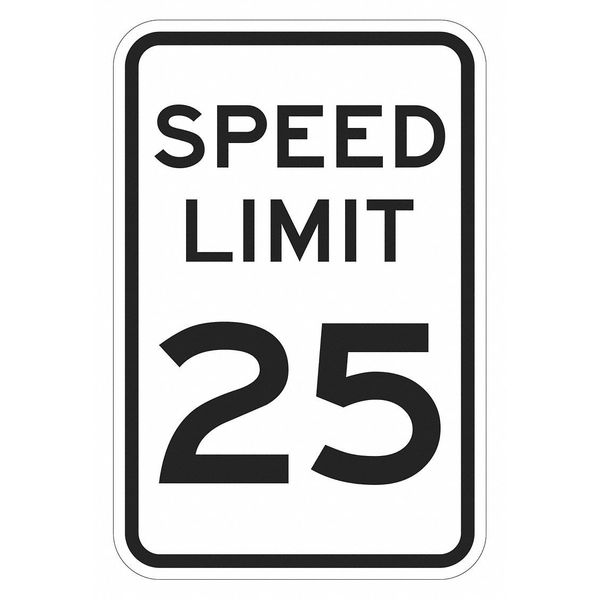 Speed Limit 25 Traffic Sign, 18 in H, 12 in W, Aluminum, Vertical Rectangle, T1-5021-HI_12x18