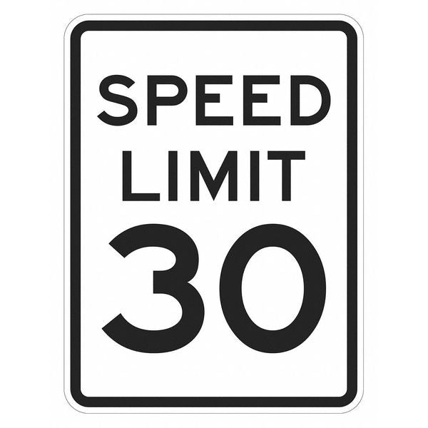 Speed Limit 30 Traffic Sign, 18 in H, 12 in W, Aluminum, Vertical Rectangle, T1-5023-EG_12x18