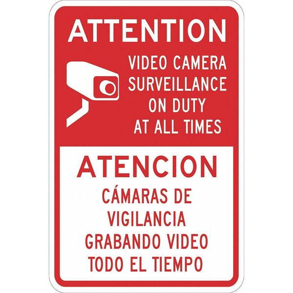Security Sign, 18 in H, 12 in W, Aluminum, Rectangle, English, Spanish, T1-1078-DG_12x18