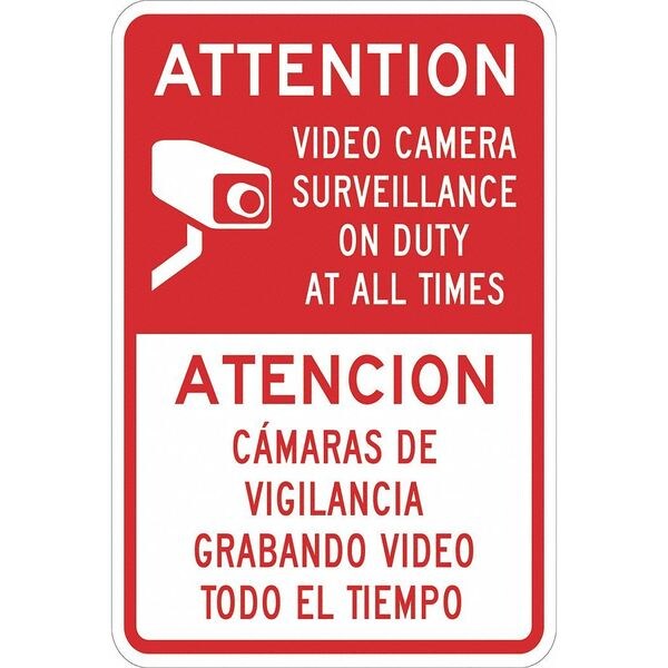 Security Sign, 18 in H, 12 in W, Aluminum, Rectangle, English, Spanish, T1-1078-EG_12x18