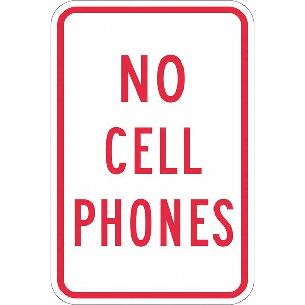 No Cell Phones Traffic Sign, 18 in H, 12 in W, Aluminum, Vertical  English, T1-1209-EG_12x18