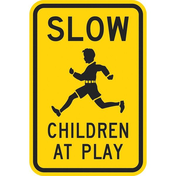 Children at Play Traffic Sign, 18 in H, 12 in W, Aluminum, Vertical Rectangle, T1-1025-HI_12x18