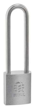 Keyed Padlock, Coreless, Long Shackle, Rectangular Brass Body, Stainless Steel Shackle, 7/8 in W