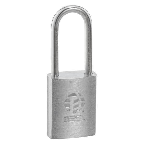 Keyed Padlock, Coreless, Long Shackle, Rectangular Brass Body, Stainless Steel Shackle, 7/8 in W