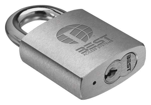 Padlock, Coreless, Standard Shackle, Rectangular Brass Body, Stainless Steel Shackle, 7/8 in W