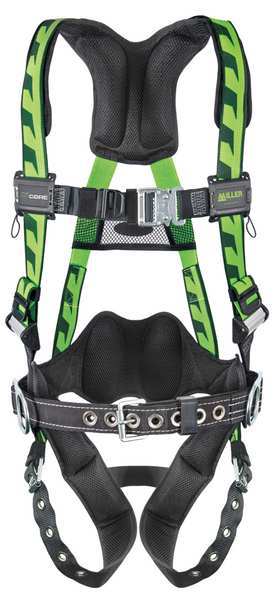 Full Body Harness, Vest Style, S/M, Polyester, Green
