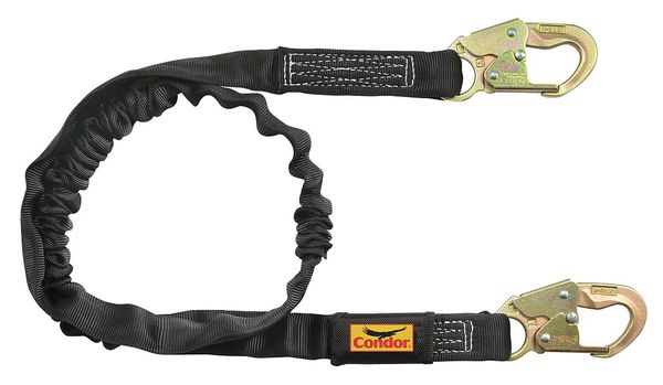 Shock Absorbing Lanyard, 6 ft., 425 lb. Weight Capacity, Black