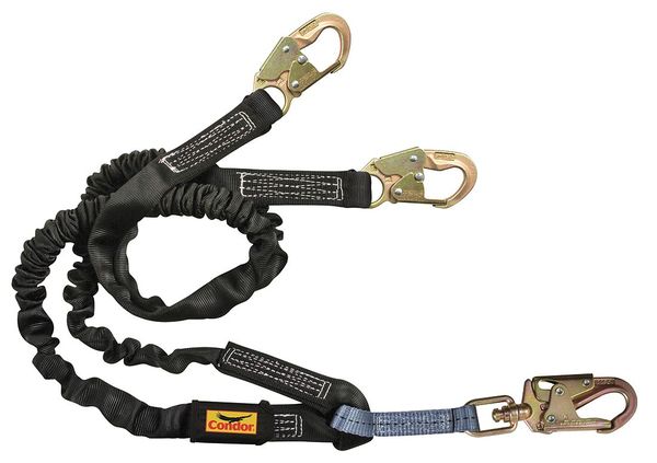 Shock Absorbing Lanyard, 6 ft., 425 lb. Weight Capacity, Black