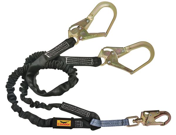 Shock Absorbing Lanyard, 6 ft., 425 lb. Weight Capacity, Black