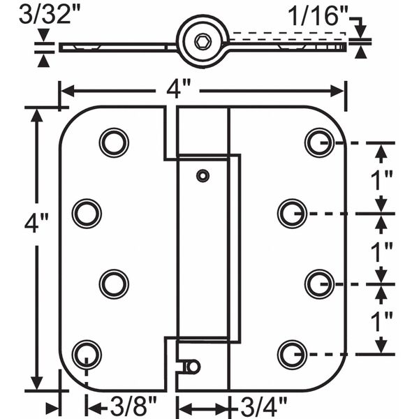 4 in W x 4 in H Satin Nickel Door and Butt Hinge
