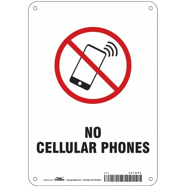 Safety Sign Cell Phone, 10 in Height, 7 in Width, Polyethylene, Horizontal Rectangle, English