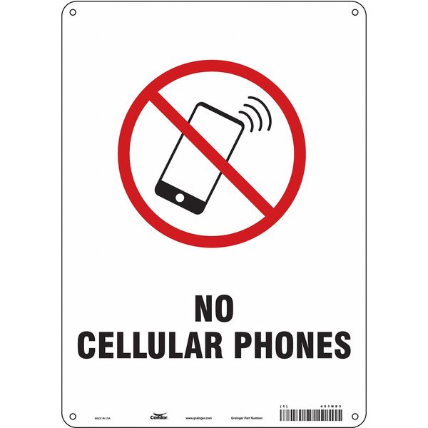 Safety Sign Cell Phone, 14 in Height, 10 in Width, Polyethylene, Vertical Rectangle, English