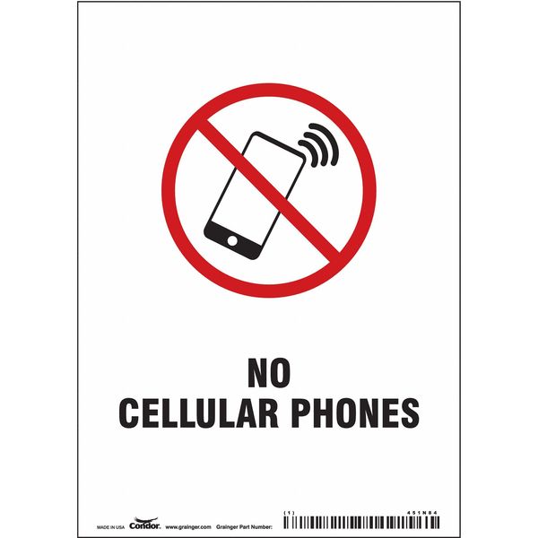 Safety Sign Cell Phone, 7 in Height, 5 in Width, Vinyl, Vertical Rectangle, English