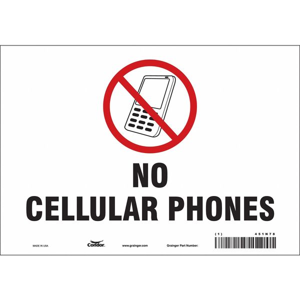 Safety Sign Cell Phone, 7 in H, 10 in W, Vinyl, Vertical Rectangle, English, 451N78