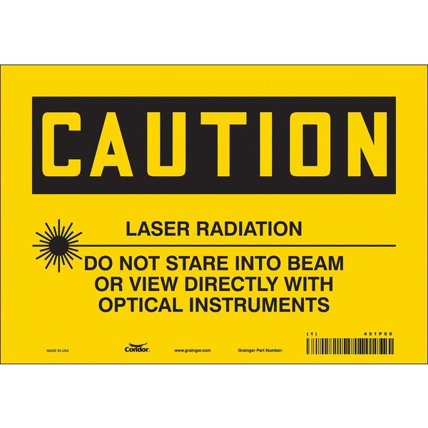 Laser Warning Sign, 7 in H, 10 in W, Vinyl, Vertical Rectangle, 451P95
