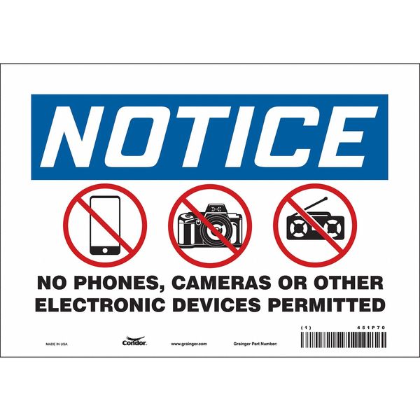 Safety Sign Cell Phone, 7 in Height, 10 in Width, Vinyl, Vertical Rectangle, English
