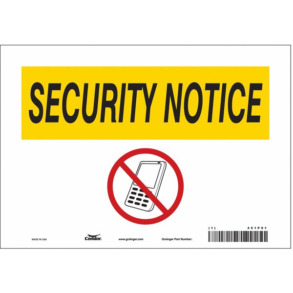 Safety Sign Cell Phone, 7 in H, 10 in W, Vinyl, Vertical Rectangle, English, 451P01