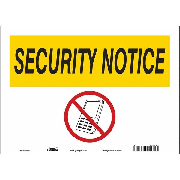 Safety Sign Cell Phone, 10 in H, 14 in W, Vinyl, Horizontal Rectangle, English, 451P02