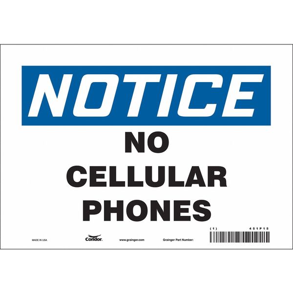 Safety Sign Cell Phone, 7 in H, 10 in W, Vinyl, Vertical Rectangle, English, 451P15