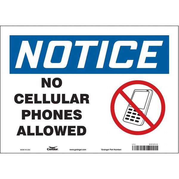 Safety Sign Cell Phone, 10 in H, 14 in W, Vinyl, Horizontal Rectangle, English, 451P33
