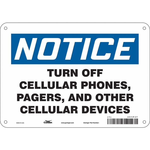 Safety Sign Cell Phone, 7 in H, 10 in W, Polyethylene, Vertical Rectangle, English, 451P37