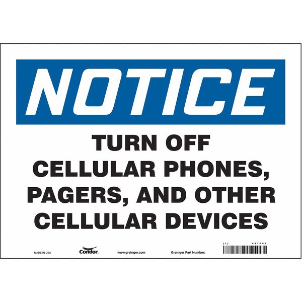 Safety Sign Cell Phone, 10 in H, 14 in W, Vinyl, Horizontal Rectangle, English, 451P41