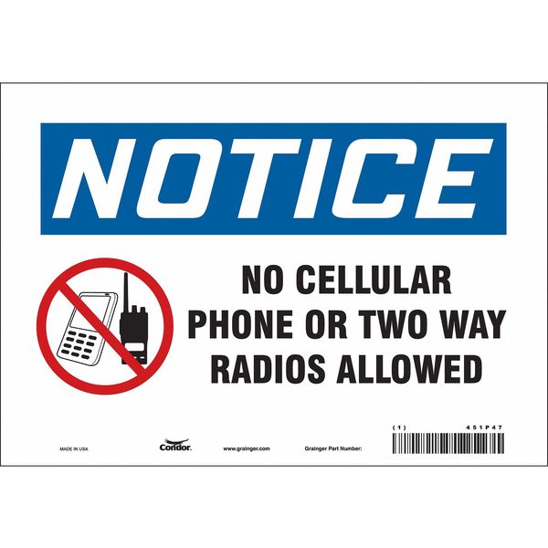 Safety Sign Cell Phone, 7 in H, 10 in W, Vinyl, Vertical Rectangle, English, 451P47
