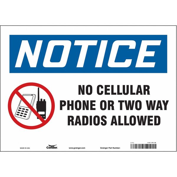 Safety Sign Cell Phone, 10 in H, 14 in W, Vinyl, Horizontal Rectangle, English, 451P48