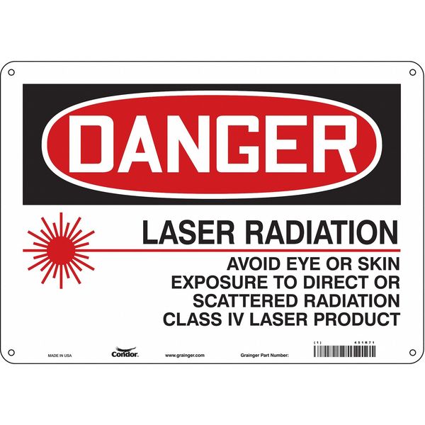 Laser Warning Sign, 10 in H, 14 in W, Polyethylene, Horizontal Rectangle, 451R71