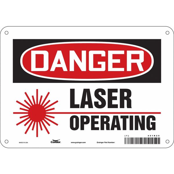 Laser Warning Sign, 7 in H, 10 in W, Polyethylene, Vertical Rectangle, 451R25