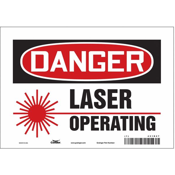 Laser Warning Sign, 7 in H, 10 in W, Vinyl, Vertical Rectangle, 451R27
