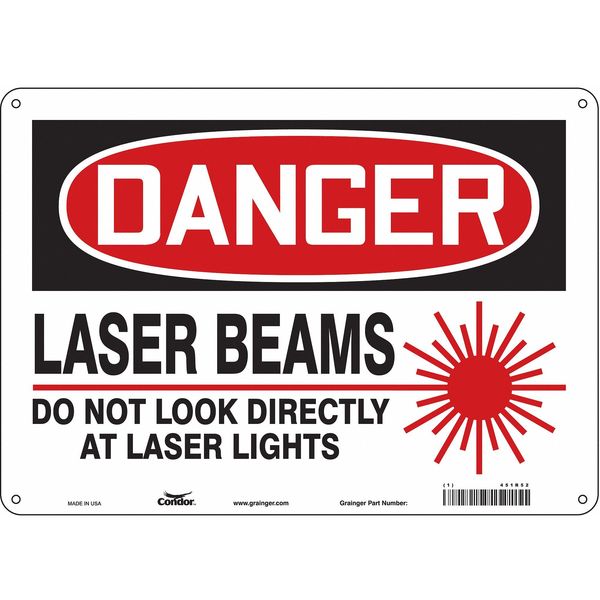 Laser Warning Sign, 10 in H, 14 in W, Polyethylene, Horizontal Rectangle, 451R52
