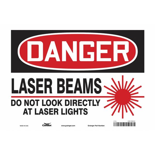 Laser Warning Sign, 10 in H, 14 in W, Vinyl, Horizontal Rectangle, 451R54