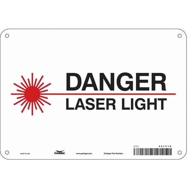 Laser Warning Sign, 7 in H, 10 in W, Polyethylene, Vertical Rectangle, 451T18