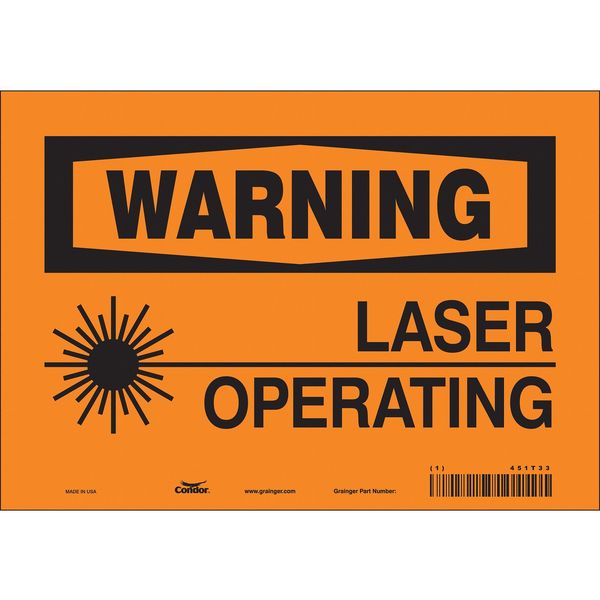 Laser Warning Sign, 7 in H, 10 in W, Vinyl, Vertical Rectangle, 451T33