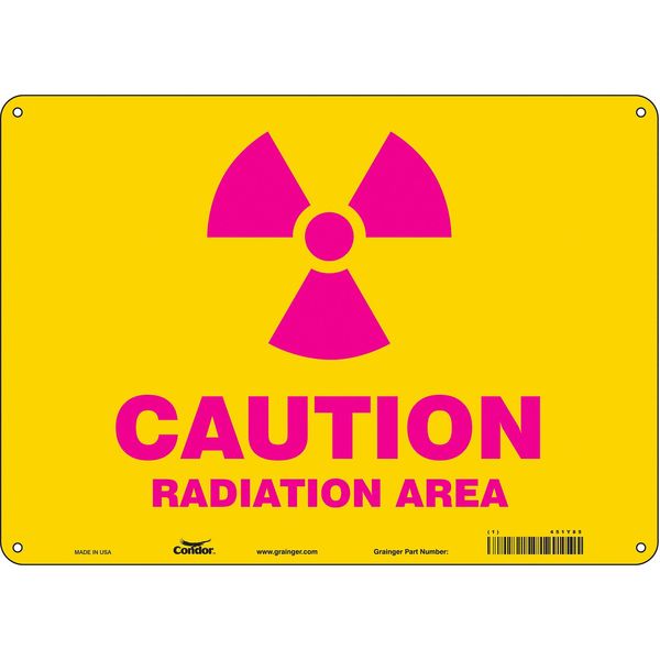 Radiation Safety Sign, 10 in H, 14 in W, Polyethylene, Horizontal Rectangle, 451Y85